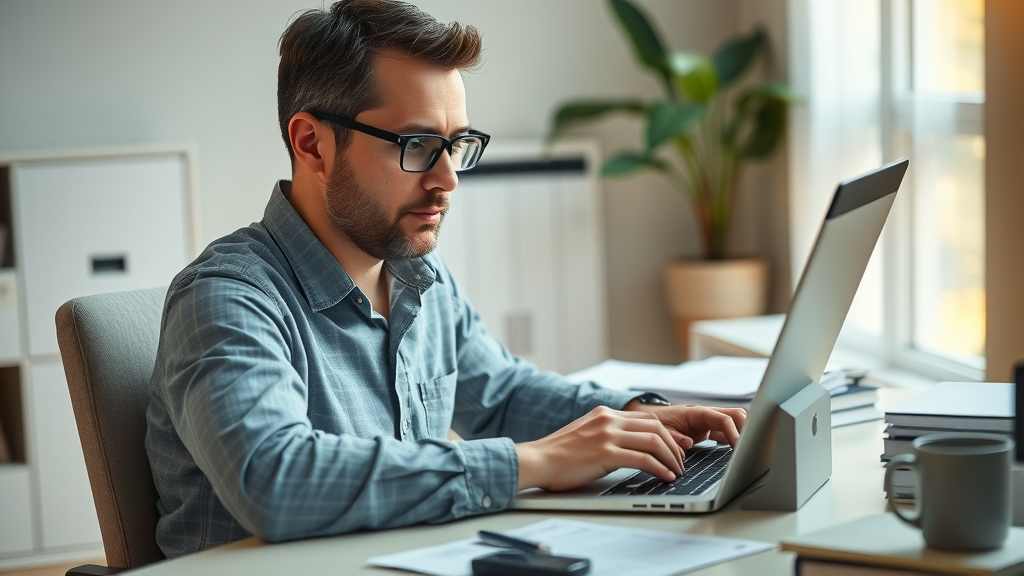 Organized individual emailing insurance company about auto insurance claim at home office