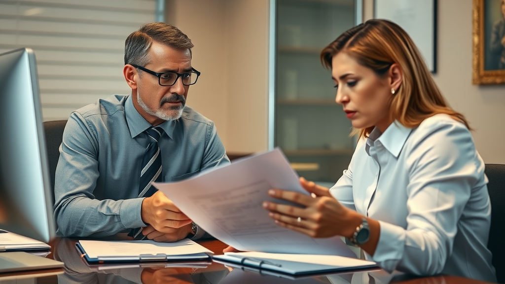 Serious negotiation between policyholder and insurance claims adjuster for auto insurance settlement