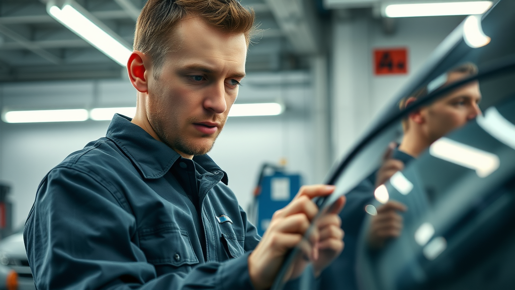 auto mechanic using diagnostic equipment on vehicle inside a well-lit service bay, ensuring collision repairs protect vehicle warranty